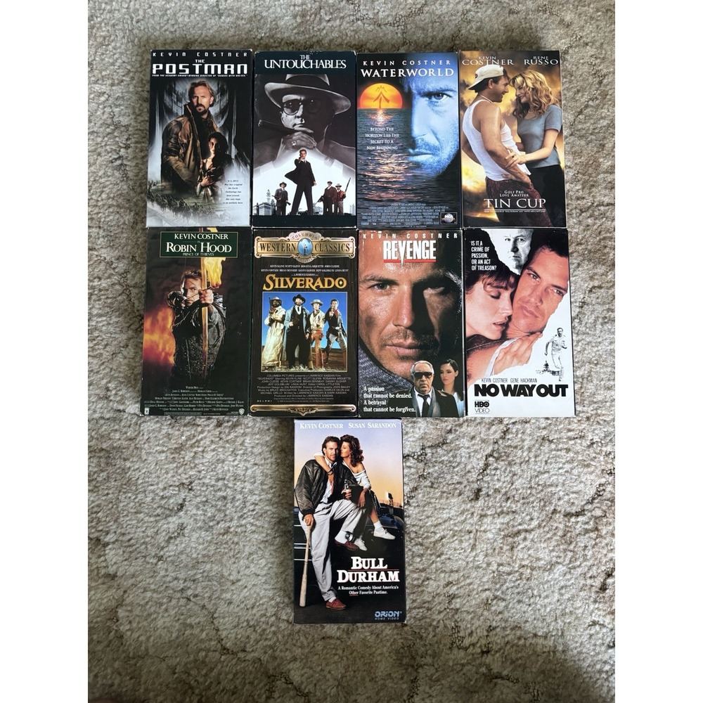 Kevin Costner VHS Lot of 9 Movies Untouchables Waterworld Bull Durham Silverado